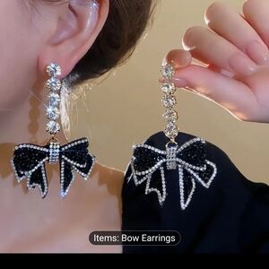 Elegant Black and Silver Bow Earrings